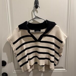 Cider Women's V-Neck Sweater in Black and Cream Stripes